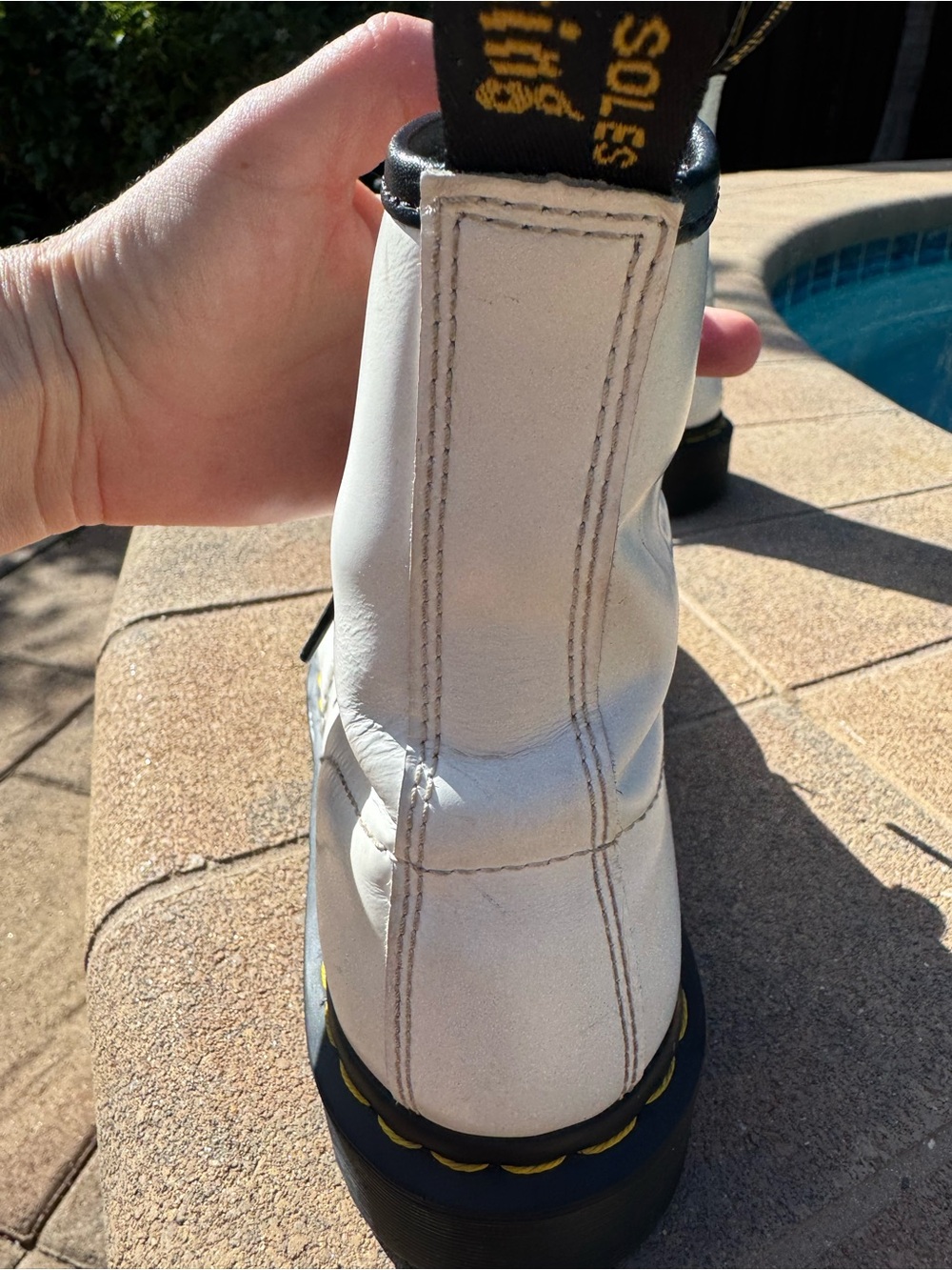 Dr. Martens White Leather Lace-Up Boots with Black Accents - Picture 8 of 15